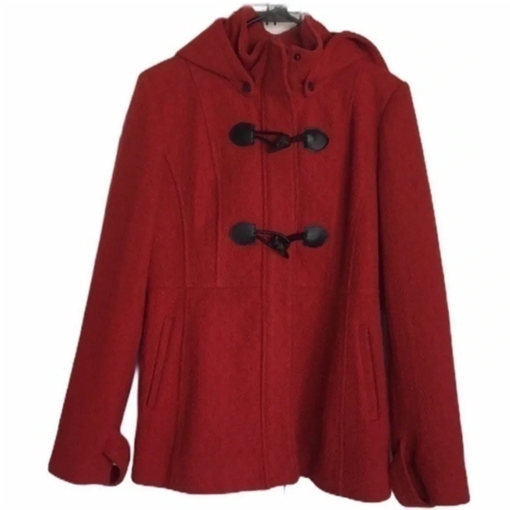 JESSICA SIMPSON red hooded texture toggle coat